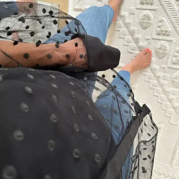 NWT J. Crew Tie-Neck Long Sleeve Top in Dotted Tulle Black 16 $148 - Picture 6 of 12